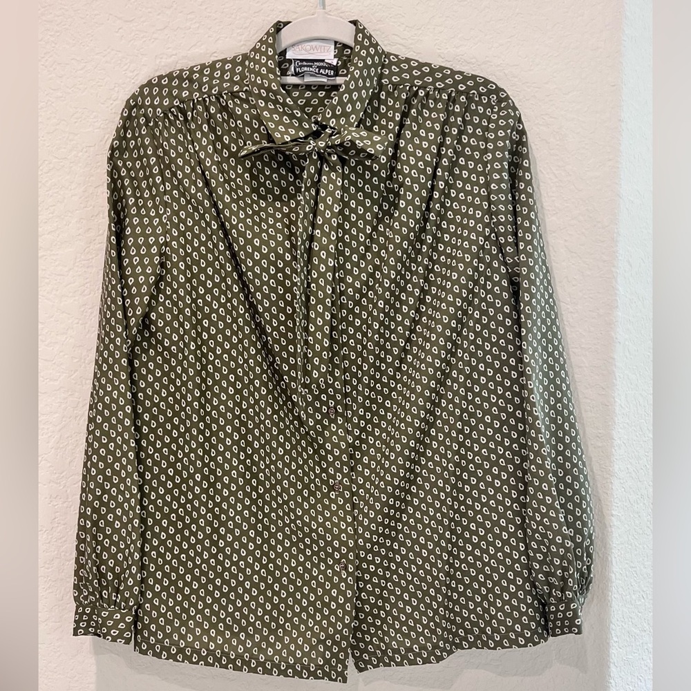 Vintage Florence Alper for Sakowitz Contessa Monique Olive Bow Tie-Neck Size 14